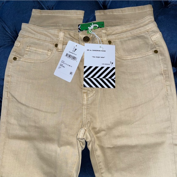Sandrine Rose xFree People Sunflower Beige Straight Leg Jeans Sz27 - Picture 6 of 16